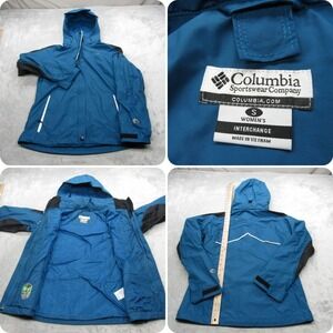 Columbia Jacket Womens Small Teal Interchange Hooded Waterproof 3 in1 Shell Rain